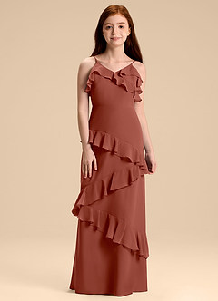 Azazie Evara Junior Auburn A-Line Chiffon Dress image3