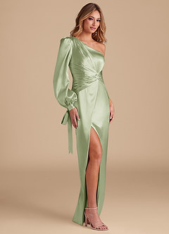 Azazie Asher Final Sale Black Sheath One Shoulder Metallic Satin Dress image3