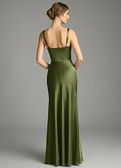 Azazie Alouette Bridesmaid Dresses Olive Mermaid Pleated Stretch Satin Dress image2