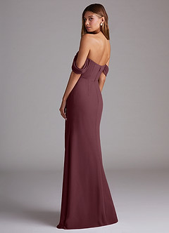 Azazie Saige Jurken voor bruidsmeisjes Converteerbaar Jurk van Chiffon met A-Lijn Off the Shoulder Sangria image8