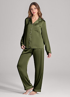 front Long Sleeves and Pants Satin PJ Set
