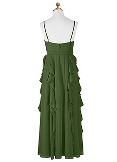Azazie Peyton Junior Olive A-Line V-Neck Cascading Ruffles Chiffon Dress image7