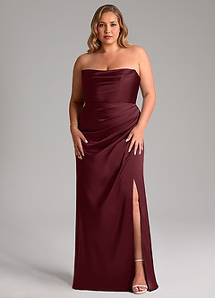 Azazie Leonis Vestidos de damas de honor Vestido de Cabernet de Satén Elástico de Corte Sirena Convertible con Plisado image9