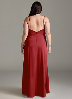 Azazie Brielle Robes de demoiselle d'honneur Robe Trapèze en Satin extensible Bretelles spaghetti Grenade image7