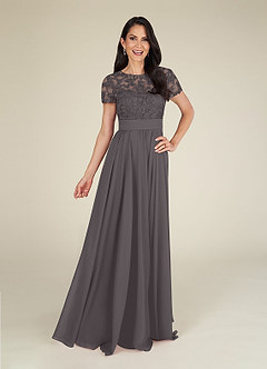 Azazie Annette Mother of the Bride Dresses Steel Grey A-Line Lace Chiffon Dress image3