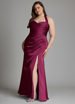 Azazie Destiny Vestidos de damas de honor Vestido Ciruela Roja de Satén Elástico de Corte Sirena con Escote corazón image10
