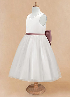 Azazie Seline Flower Girl Dresses Ivory Dusty Rose A-Line Bow Tulle Dress image8