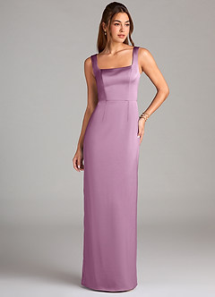 Azazie Flori Bridesmaid Dresses Wisteria Sheath Side Slit Stretch Satin Dress image1