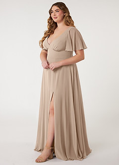 Azazie Kimber Bridesmaid Dresses Taupe A-Line Flounce Sleeve Chiffon Dress image8