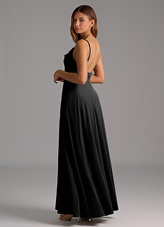 Azazie Sarella Bridesmaid Dresses Black A-Line Pleated Velvet Dress image3
