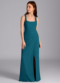 Azazie Mero Junior Abito Sirena in Chiffon Plissettato Blu Inchiostro image5