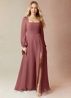 Azazie Leonia Bridesmaid Dresses Amethyst A-Line Long Sleeve Chiffon Dress image3