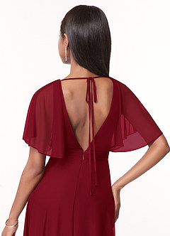 Azazie Tinsley Bridesmaid Dresses Burgundy A-Line Pleated Mesh Dress image4