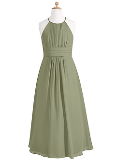 Azazie Bonnie Junior Pistachio A-Line Pleated Chiffon Dress image5