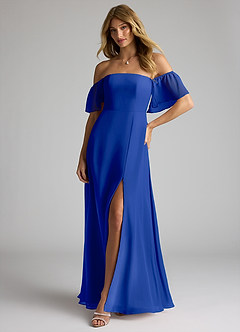 Azazie Sue Bridesmaid Dresses Royal Blue A-Line Off the Shoulder Chiffon Convertible Dress image3