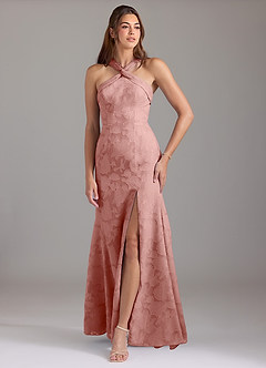 Azazie Rue Robes de demoiselle d'honneur Robe Trapèze en Blumen-Burnout Plissée Rosette image1