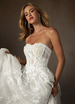 Azazie Keri Wedding Dresses Diamond White Ball-Gown Strapless Lace Dress image4
