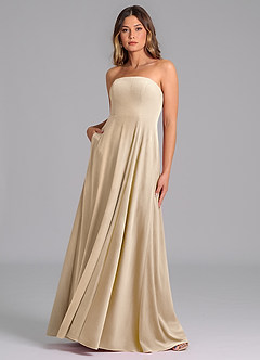 Azazie Wren Brautjungfernkleider A-Linie Schulterfrei Samt Kleid Champagner image3