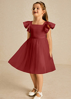 Azazie Kaeya Flower Girl Dresses Rust A-Line Bow Tulle Dress image4