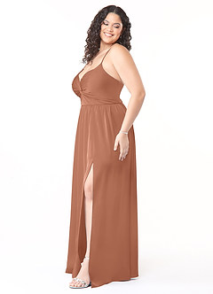 Azazie Raya Vestidos de damas de honor Vestido de Bronceador de Satén Elástico de Corte en A con Cuello en V Plisado image10