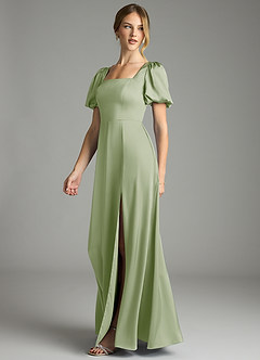 Azazie Fyona Vestidos de damas de honor Vestido de Salvia Polvorienta de Satén Elástico de Corte en A con Plisado image4