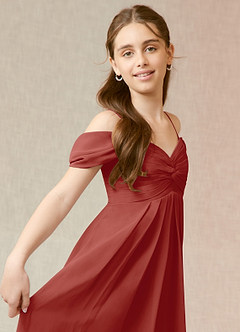 Azazie Kaitlynn Junior Terracotta A-Line Off the Shoulder Chiffon Dress image6