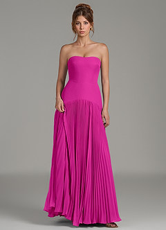Azazie Yuliana Vestidos de damas de honor Vestido de Fucsia de Gasa de Línea A con Sin tirantes image6