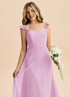 Azazie Mavie Junior Linia A Marszczony Szyfon Długość podłogi Młodsza druhna Sukienka image5