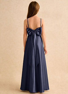 Azazie Joella Girls Formal Flower Girl Dresses Stormy A-Line Pleated Stretch Satin Dress image1