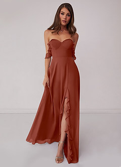 Barbie ♥ Azazie Bridesmaid Dresses Auburn A-Line Off the Shoulder Chiffon Convertible Dress image3