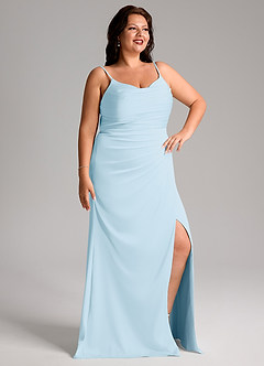 Azazie Deandra Bridesmaid Dresses Sky Blue Mermaid Pleated Stretch Satin Dress image10