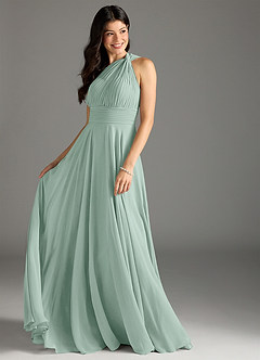 Azazie Charlize Bridesmaid Dresses Agave A-Line One Shoulder Chiffon Dress image3