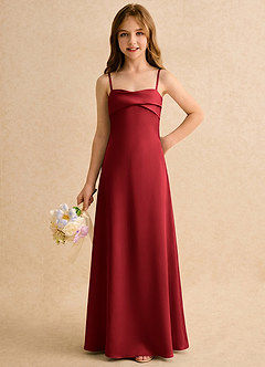 Azazie Mirabella Girls Formal vestidos de niña de las flores Vestido Escarlata de Satén Elástico de Recto con Escote corazón image5