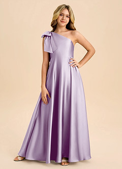 Azazie Penguin Junior Abito A-Line in Raso Elasticizzato Fiocco Lilla Glassato image3