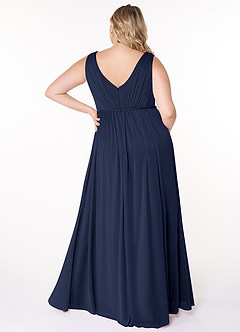 Azazie Tanicia Brautjungfernkleider A-Linie V-Hals Gefaltet Gittergewebe Kleid Dunkelmarine image6