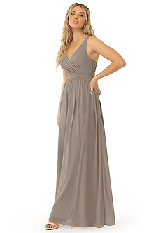 Azazie Kora Bridesmaid Dresses Taupe A-Line Pleated Chiffon Dress image4