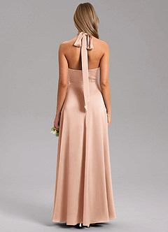 Azazie Tracie Bridesmaid Dresses Rose Gold A-Line Side Slit Stretch Satin Dress image2