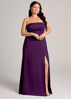 Azazie Wren Bridesmaid Dresses Grape A-Line Strapless Stretch Satin Convertible Dress image12