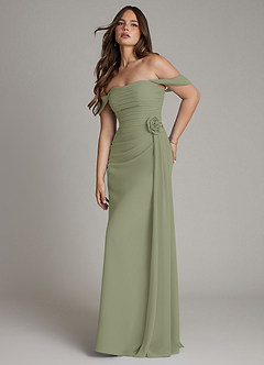 Azazie Ezria Bridesmaid Dresses Pistachio A-Line Off the Shoulder Chiffon Dress image5