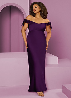 Barbie ♥ Azazie Bridesmaid Dresses Grape Sheath Off the Shoulder Stretch Satin Convertible Dress image8