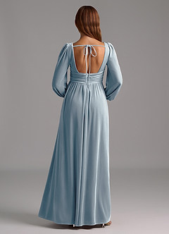 Azazie Norah Bridesmaid Dresses Dusty Blue A-Line Long Sleeve Velvet Dress image2