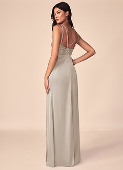 Azazie Aqua Bridesmaid Dresses Frost A-Line V-Neck Pleated Stretch Satin Dress image7