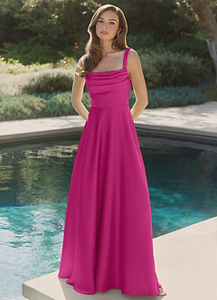 Azazie Shaude Robes de demoiselle d'honneur Robe Trapèze en Satin extensible Plissée Fuchsia image4