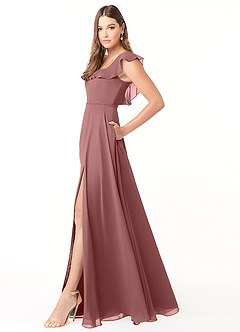 Azazie Jinny Bridesmaid Dresses Desert Rose A-Line Square Neckline Ruched Chiffon Dress image3