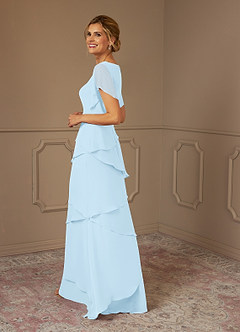 Azazie OHara Mère de la mariée Robes Robe Trapèze en Mousseline de soie Col V Bleu Ciel image5