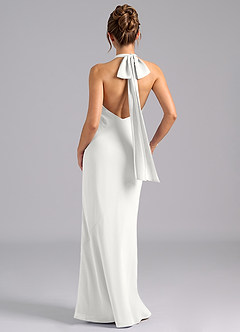 Azazie Velli Robes de demoiselle d'honneur Robe Sirène en Mousseline de soie Col Haut Blanc image2