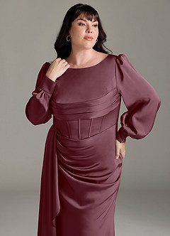 Azazie Raye Bridesmaid Dresses Sangria Mermaid Long Sleeve Stretch Satin Dress image11