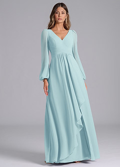 Azazie Omari Bridesmaid Dresses Sea Glass A-Line Long Sleeve Chiffon Dress image3