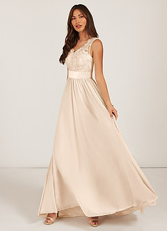 Azazie Gertrude Bridesmaid Dresses White Alabaster A-Line Lace Chiffon Dress image3