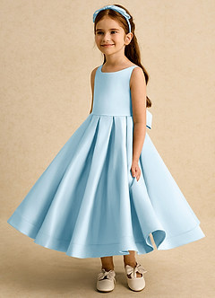Azazie Babs Flower Girl Dresses Sky Blue Ball-Gown Pleated Matte Satin Dress image5